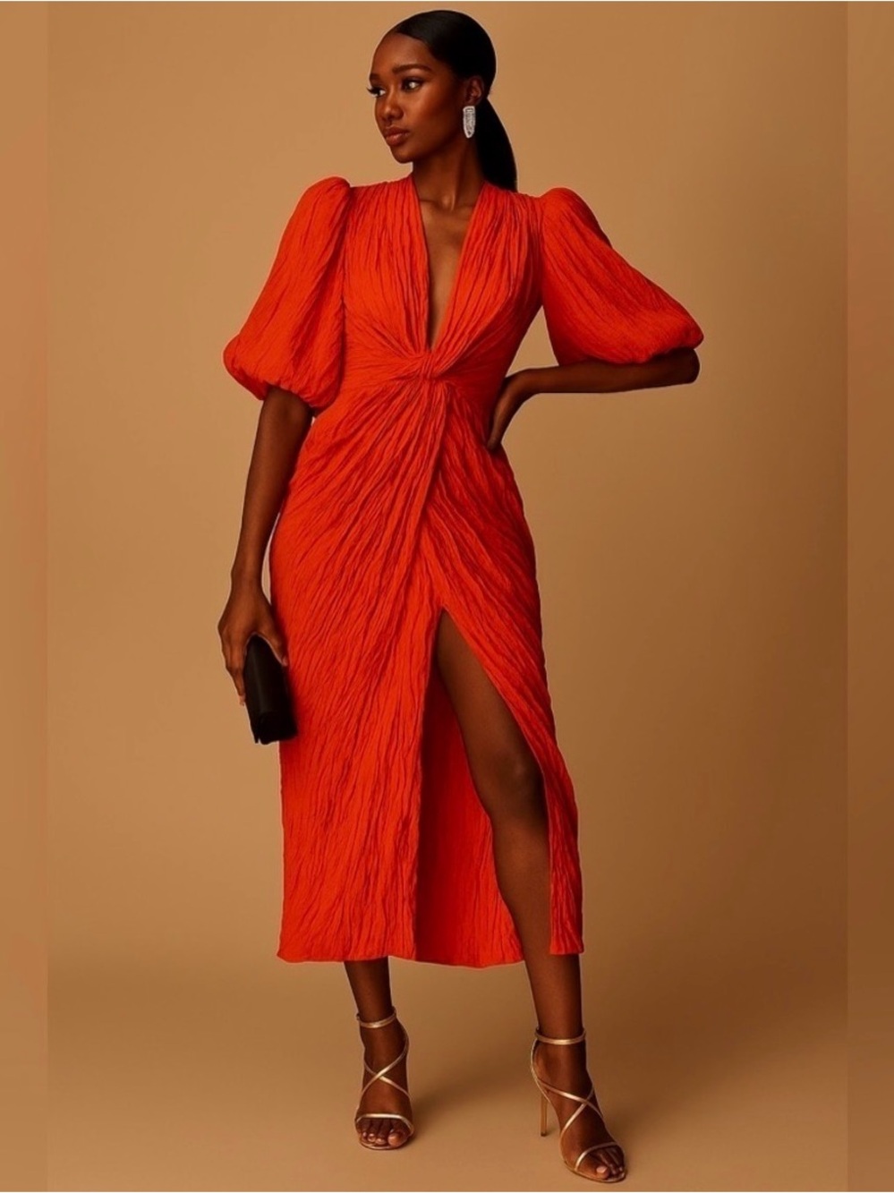 ASOS EDITION textured drape front midi dress with open back size 4